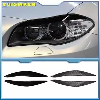 For BMW 5 Series F10 F11 Early 2011-2014 Glossy Black Front Headlight Cover Garnish Strip Eyebrow Cover Trim Sticker Gloss Blcak