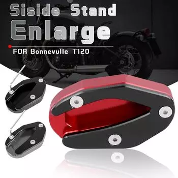 For Bonneville T100 T120 2018-2025 2025 Motorcycle CNC Kickstand Foot Side Stand Extension Pad Support Enlarge Plate Accessories чёрный