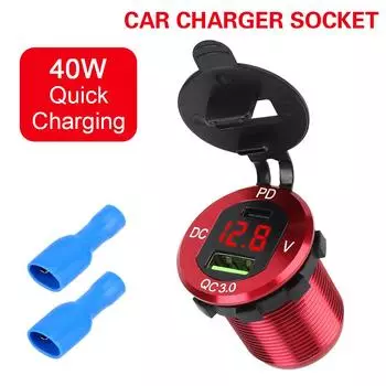 For Car RV Truck Motorcycle Yacht Waterproof 40W PD Type-C QC3.0 USB Power Outlet Adapter 12-24V Charger Socket