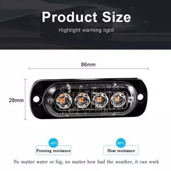For Car Truck Emergency Flashing Grille 4 LED Warning Police Work Light Bar Strobe Led Lamp 12V 24V