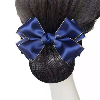 For Girls Headwear Nurse Hotel Korean Bun Snood Hairgrips Cover Net Bow Spring Clip Ponytail Clip blue-A