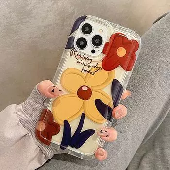 For iphone 14 15 Plus 13 12 11 Pro Max Mini X XR XS MAX 7 8 Plus SE Case Transparent Shockproof Bumper SunFlower Phone Cover For iPhone 14