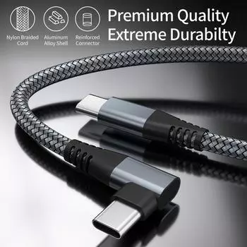 For iPhone 15 Series Dual Angled Type-C PD 60W Fast Charging Cord 3m Nylon Braided USB2.0 Charging Data Cable for Cell Phones,Tablets,Laptops Grey
