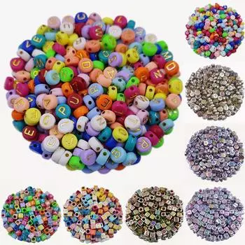 Для изготовления ювелирных изделий подвеска акриловое ожерелье браслет конфетный цвет DIY ремесла унисекс 50 шт 6/7 мм красочные буквы россыпью бусины аксессуары 7mm/2 серебряный