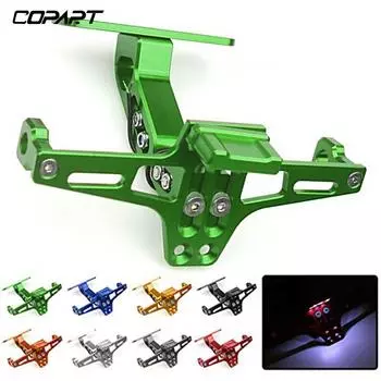 For Kawasaki Z750 Z800 Z900 Z1000 NINJA400 Motorcycle Universal Adjustable Rear Tail Tidy License Plate Holder Bracket LED Light зелёный