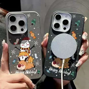 For Magsafe Magnetic Leather Texture Phone Case for iPhone 16 15 Pro 14 Plus 13 12 Pro Max 11 Christmas Gifts Pattern Shockproof Soft Tpu Slim Cover iPhone 16 чёрный