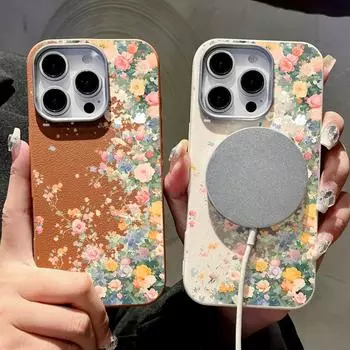 For Magsafe Magnetic Rose Flower Matte Phone Case for iPhone 16 15 Pro 14 Plus 13 12 Pro Max 11 Shockproof Soft Tpu Slim Leather Texture Cover iPhone 16 чёрный