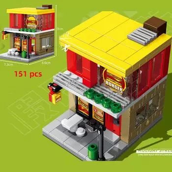 Для мини-города, улицы, VieRetail, магазина, строительного блока, архитектуры, миниатюрного продовольственного магазина, кафе-ресторана, дома, Moc, строительные игрушки