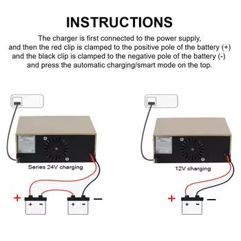 For Motorcycle SUV Truck Smart Car Battery Charger High Power 12V 24V 260W LED Display Intelligent Pulse Repair Battery Charging