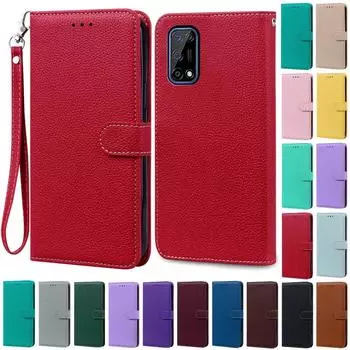For Realme 7 Case Realme 7 5G Wallet Leather Flip Case For Realme 7 Pro Case Phone Cover For Realme 7 4G Bumper Coque Fundas Realme 7 4G Global темно-красного