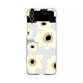 For Samsung Galaxy Z Flip 4 3 Case Pale Yellow Flower Pattern Painted Transparent Folding Shockproof Clear Hard Case Accessories For Galaxy Z Flip 3