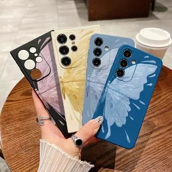 Для Samsung S25 S24 S22 Ultra Plus S23 S21 S20 Fe A55 A54 A53 A34 A15 5g Butterfly противоударный TPU мягкий тонкий защитный чехол для объектива Samsung S24 розовый/чёрный