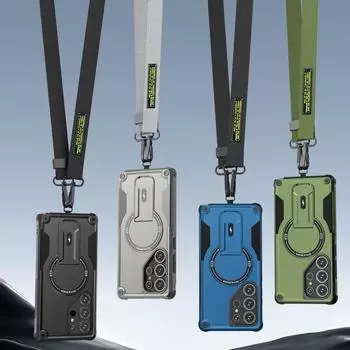 для Samsung S25 противоударный чехол-шнурок для Samsung Galaxy S25 Ultra S24 Plus 5G магнитные подставки бронированные чехлы for Galaxy S25 чёрный