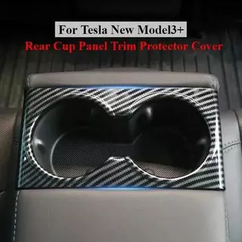 For Tesla Model 3 Highland 2024 Rear Cup Panel Trim Protector Cover ABS Carbon Fiber Pattern Protect Auto New Model3 Accessories
