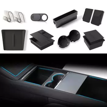 For Tesla Model 3 Highland Car Storage Box Front Rear Drinks Holder Center Console Organizer Armrest Case Tray Accessories 10Pcs