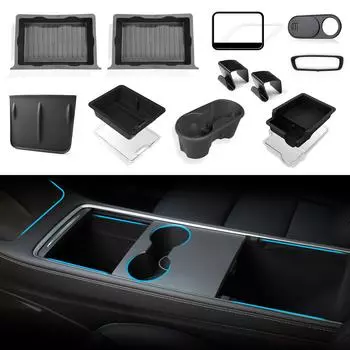 For Tesla Model Y Car Storage Box Under Seat Storage Trays Center Console Cup Holder Organizer Accessories 11pcs/set 2025-2025