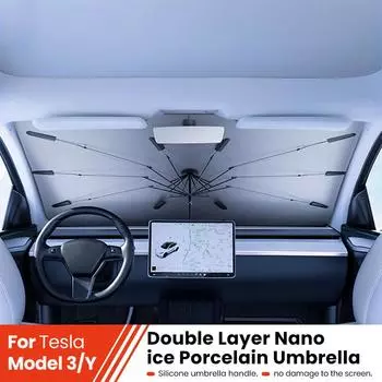 For Tesla Y Highland 2024 Car Sunshade Umbrella Parasol Sunscreen Car Front Foldable Insulation Heat Front Accessor C3P6