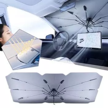 For Tesla Y Highland 2024 Car Sunshade Umbrella Front Front Heat Insulation Accessories Sunscreen Foldable Car Para Q0A6