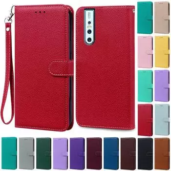 For Vivo V15 Pro Case Vivo 1818 Leather Wallet Flip Case For Vivo V15 Case Vivo 1819 Phone Cover Coque Fundas Vivo V15 Pro (1818) темно-красного