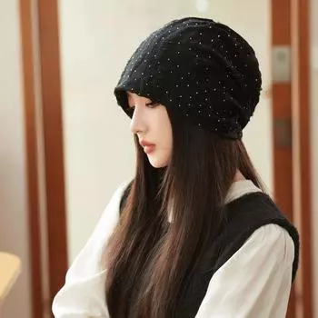 for Women 2025 New Arrival K-style Fashion Confinement Cap Big Head Circumference Show Face Small Toe Cap Beanie Hat Easiest for Match Pile Heap Cap Black All yards