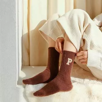 For Women Simple Letter Retro Trendy Middle Tube Hosiery Women Wool Socks Cotton Korean Style Socks хаки