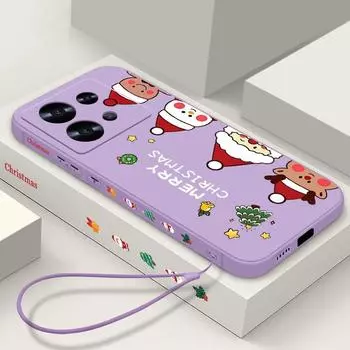 For Xiaomi 13t 12t 11t Poco X6 X5 F6 Pro Redmi Note 14 13 12 11 10 Pro Christmas Santa Claus Pattern Shockproof Lanyard Soft Lens Protection Slim Case Redmi Note 13 4G чёрный