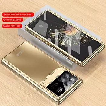 For Xiaomi MIX Fold 4 3 Case Hinge Plating Matte Mechanical for MIX Fold 3 Cases Kickstand 360 Full Screen Protector Cover For MIX Fold 3 чёрный