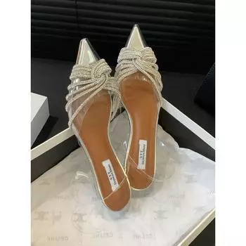 Foreign fashion crystal shoes transparent pointed rhinestone half-drag sandals women s thick heel summer with skirt temperament high heels 35 серебряный