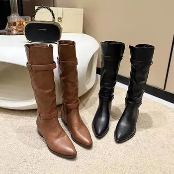 Foreign fashion knight boots women s 2024 autumn and winter new pointed square heel boots sexy fashion boots 35 коричневый