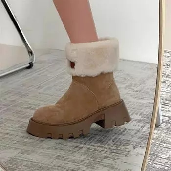 Foreign gas thick-soled fluffy snow boots women s winter 2025 new cotton shoes piled and thickened warm short cotton boots 35 чёрный