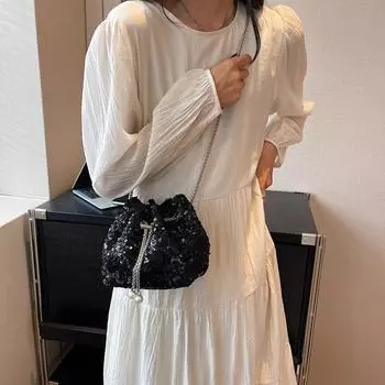 Foreign style commuter bucket bag 2024 summer new this year popular bag women s shoulder bag casual retro messenger bag чёрный