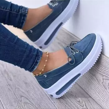 Foreign trade 2024 spring new thick-soled casual Doudou shoes women s muffin and round head lace-up single shoes 35 чёрный