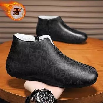 Foreign trade 2024 winter snow boots medium top velvet warm leather surface cold casual shoes bread boots outdoor cotton shoes south 39 черный серый