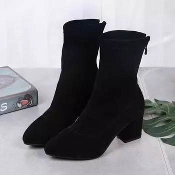 Foreign trade 2025 new boots socks boots short boots women s shoes thick heel pointed high heels elastic boots 35