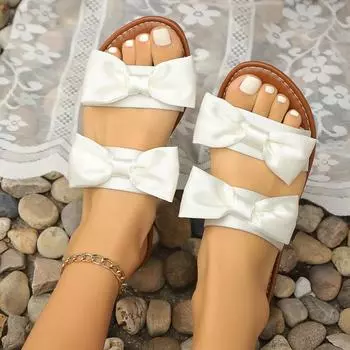Foreign Trade 2025 New Summer Simple and Comfortable Flat Shoes Large Size Bow Outdoor Beach Sandals Women 36