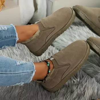 Foreign trade 35~ 41 short snow boots 2024 winter explosion flat bottom shallow mouth piled thickened warm cotton shoes 35 темно-коричневого