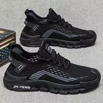 Foreign trade classic large size men s shoes fly-woven mesh breathable rubber outsole non-slip and wear-resistant fashion casual versatile shoes 39 чёрный