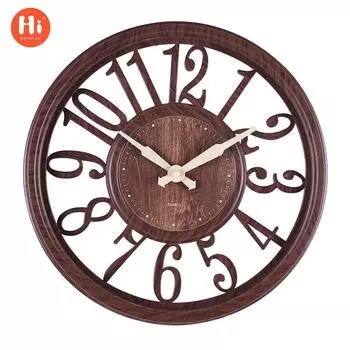 Foreign trade clock, European-style hollowed-out imitation wood grain wall clock, home furnishing round-inch clock, creative and simple wall clock