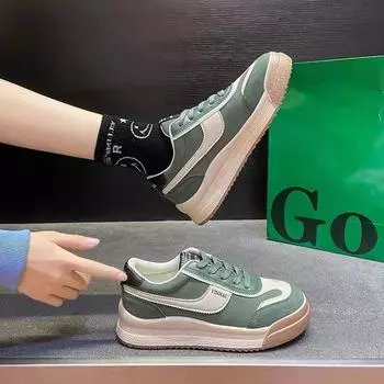 Foreign trade color matching round head sports shoes 2024 new women s muffin retro Forrest Gump shoes small platform casual shoes 35 зелёный