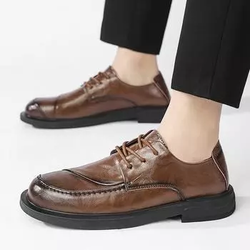 Foreign trade cross-border hot-selling 2024 autumn new outdoor casual men s shoes men s leather versatile dress small leather shoes 38 чёрный