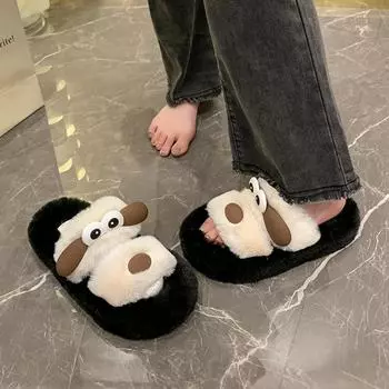 Foreign trade cute cartoon comfortable couple stepping on shit slippers women 2024 autumn wear home fluffy slippers 35 хаки