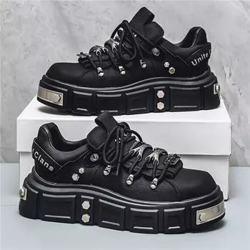 Foreign trade Douyin live broadcast men s thick-soled heightening board shoes personalized street large-size breathable leather sports men s shoes 39 белый