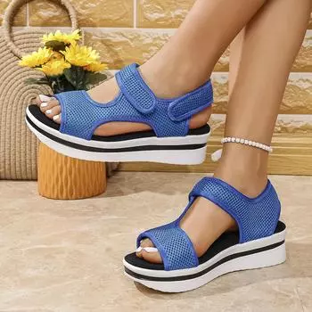 Foreign trade Europe and the United States large size platform sandals women 2025 new flat Velcro fish mouth beach sandals women 43 36 чёрный