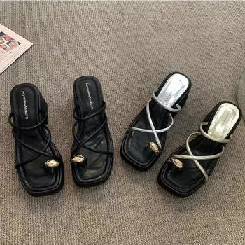 Foreign trade explosion 2025 new high-heeled cool slippers women wear super fire cross-set toe high-heeled Roman sandals 35 чёрный