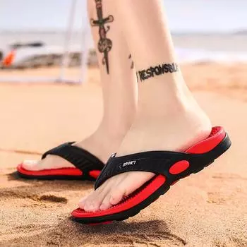 Foreign trade export large size cool slippers men s flat bottom home slippers wear light non-slip flip-flops casual beach shoes 40 чёрный