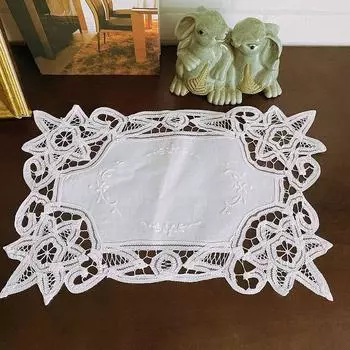Foreign Trade Export Original European-Style Pastoral Pure Cotton Handmade Baili Embroidery Lace Fabric Placemat Plate Mat Coaster White 25*35cm
