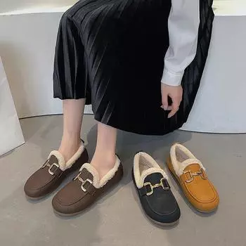 Foreign trade flat bottom 2024 winter explosion single shoes casual fashion versatile light and warm lazy pedal Doudou shoes 35 жёлтый