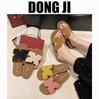 Foreign trade flat-bottomed cool slippers spring and summer 2025 new one-character women s shoes simple retro beach slippers 35 чёрный