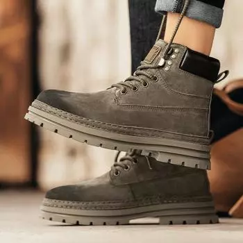 Foreign trade hot-selling 2024 autumn new high-top Martin boots men s first layer pigskin tooling boots thermal casual men s shoes 39 золотой