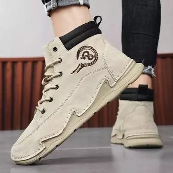 Foreign trade hot-selling Martin boots autumn high-top leather sports outdoor leisure men s tooling shoes 38 бежевый